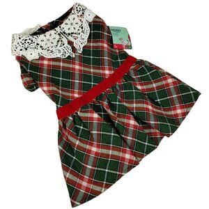 Festive Tartan Dog Dress with Lace Trim